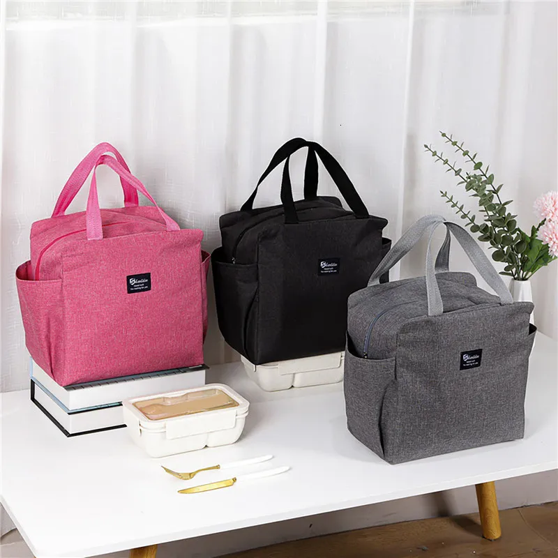 Bento Boxes Sacs À Lunch Thermique Portable Oxford Poche Glacière Fraîche Pour Bureau Étudiant Boîte Pratique Fourre-Tout Noir Gris Sac De Conteneur De Nourriture 230621