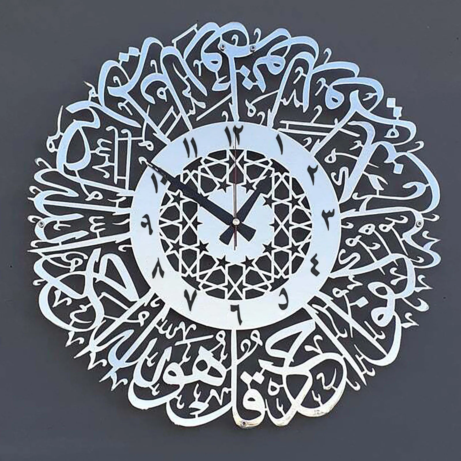 壁の時計アクリルスライクラスウォールクロックイスラムカリグラフィグイスラムギフトイードギフトラマダン装飾イスラムの贅沢な壁時計ホーム230621