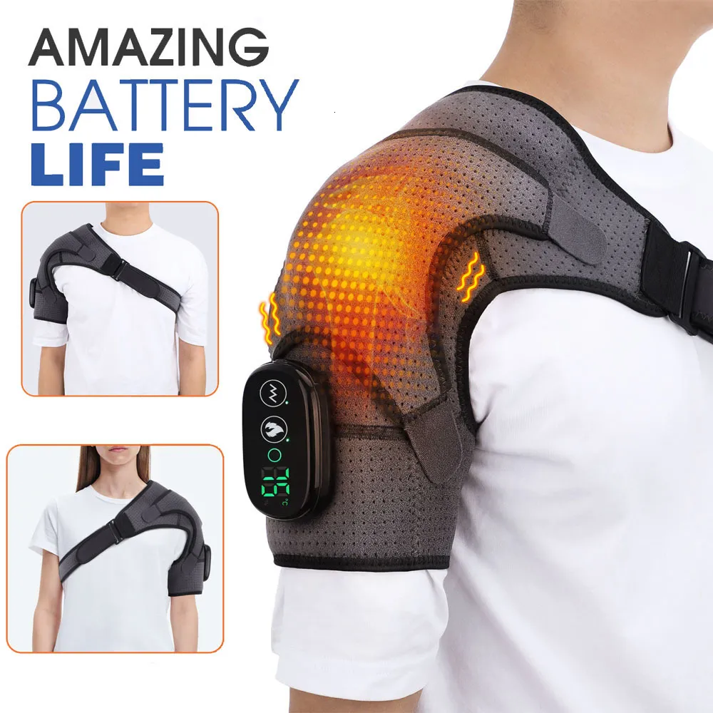 Andra massageartiklar Electric Heating Shoulder Brace LED Display Vibrationsstöd Bältesrem för artrit Joint Injury Pain Relief 230621