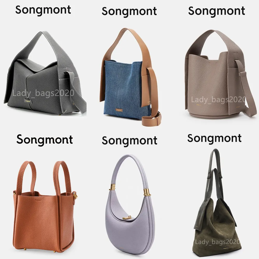 Songmont Bag Bucket Luna Bags Designer Underarm Hobo Bolsa de Ombro Luxo Grande Totes Bolsa de Couro Meia Lua Mini Clutch Cesta de Compras CrossBody Song Handbag