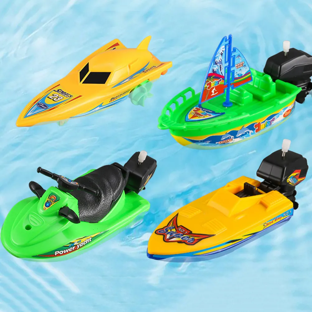 Badspeelgoed 1Pc Kinderen Speedboot Schip Opwindspeelgoed Badspeelgoed Douchespeelgoed Drijvend in het water Kinderen Klassiek Uurwerk Speelgoed voor Kinderen Jongens Geschenk 230621