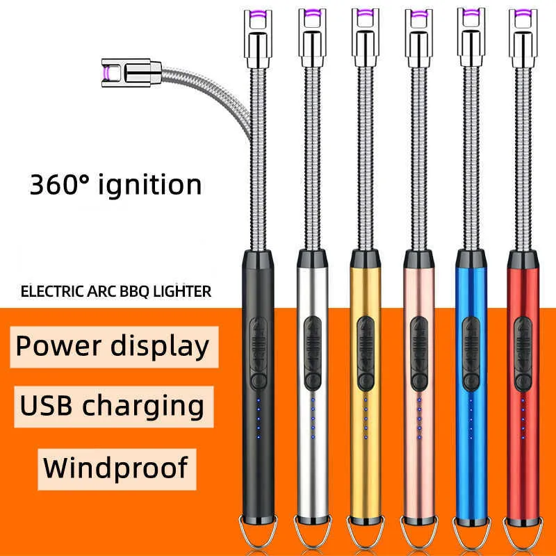 Home 360° Use Kitchen Candle Gas Stove Plasma Pulse Electric Arc Lighter Outdoor Metal Windproof Power Display Hook Ignition Gun QIBJ