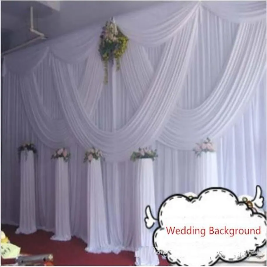 DHL Fedex 10ft 20ft white wedding curtain with swags romantic wedding stage backdrops decoration3207
