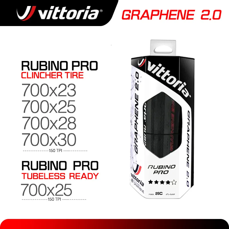 Bike Groupsets Vittoria RUBINO PRO Road Tire 70025 28 Graphene 2.0 Tubeless Clincher Folding Tires 150TPI For 700X28C Bicycle Competition 230621