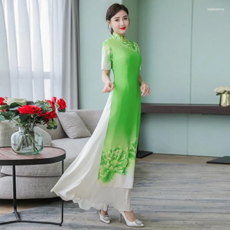 Etnische Kleding Traditionele Vietnamese Ao Dai Vietnam Cheongsam Chinese Stijl Lange Qipao Avondfeest Trouwjurk RB79