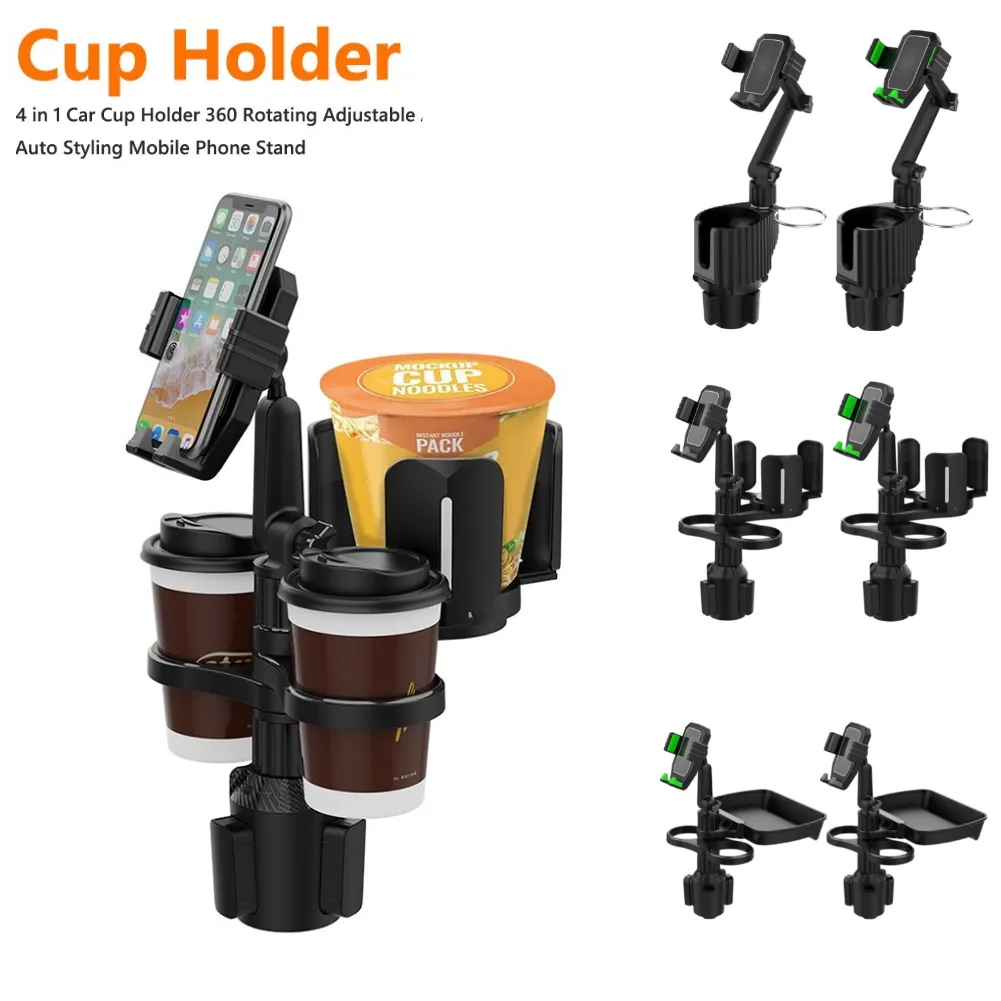 4 in 1 Car Cup Holder Expander Multifunctional Adjustable Drinking Bottle Bracket Removable Mobile Phone Holder Auto Accessories