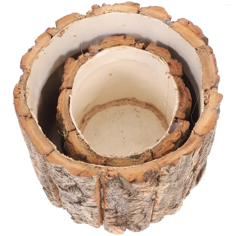 Vase 2 PCS Floral Bark Bucket Green Plants Pot人工屋外工芸花の貯蔵ベニアガーデニングプランター自然の家の装飾