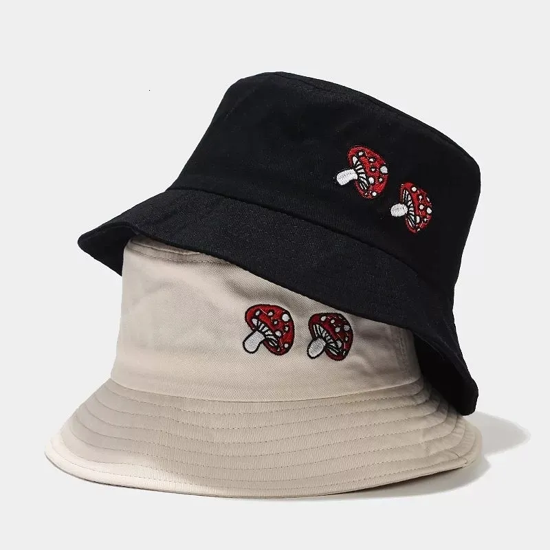 Kapaklar Şapkalar Unisex İşlemeli Mantar Katlanabilir Panama Kova Şapkası Plaj Sun Street Meapwear Balıkçı Açık Kapak Erkekler ve Kadın Şapka 230621