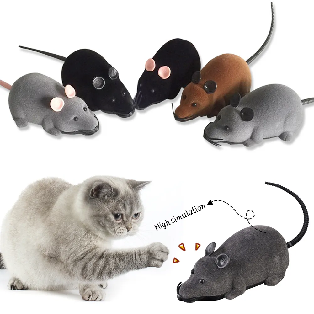 Brinquedo de pelúcia para rato RC de controle remoto eletrônico sem fio, brinquedo de emulação de flocagem quente, rato para gato, cachorro, brincadeira, truque assustador, brinquedos