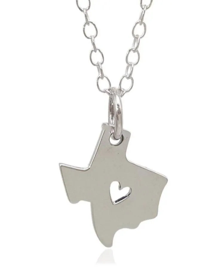 Outline Texas Map Necklace with Heart Stainless Steel Necklace My Heart Loves Texas Necklace Map Geography Necklace Accessories