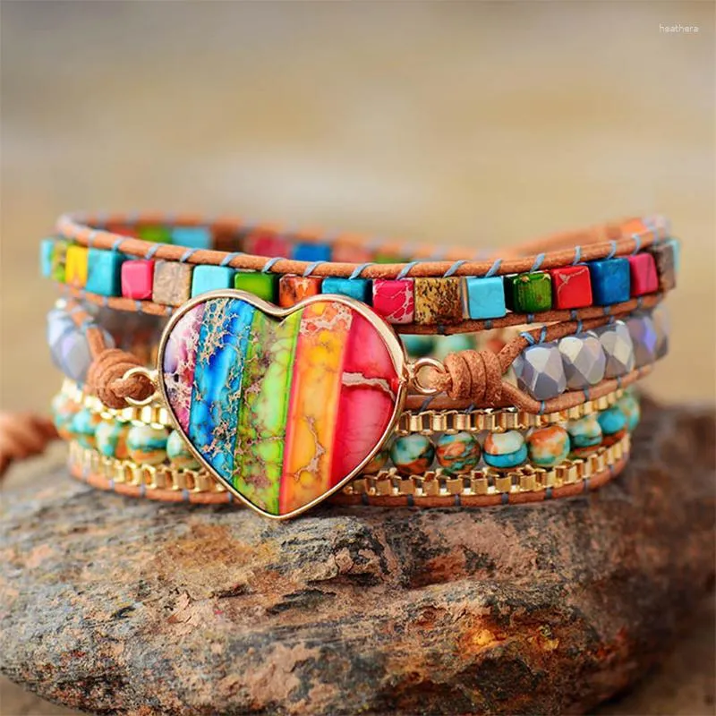 Link Bracelets Fashion Handma Emperor Stone Jewelry Boho Bracelet Mixed Natural Stones Charm 5 Colorful Wrap Gift Drop