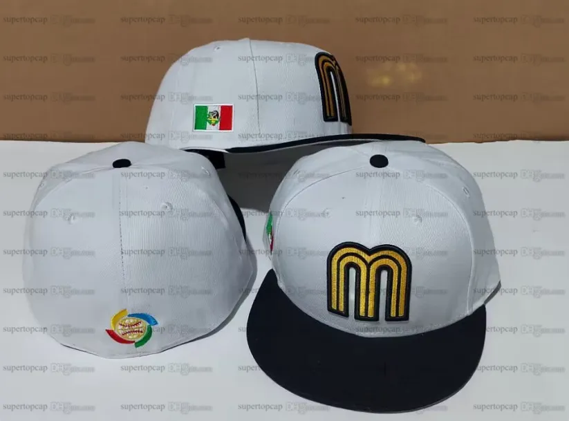 2023 Mexico World Fitted Hat With Letter M Blue Top And Pink Brim