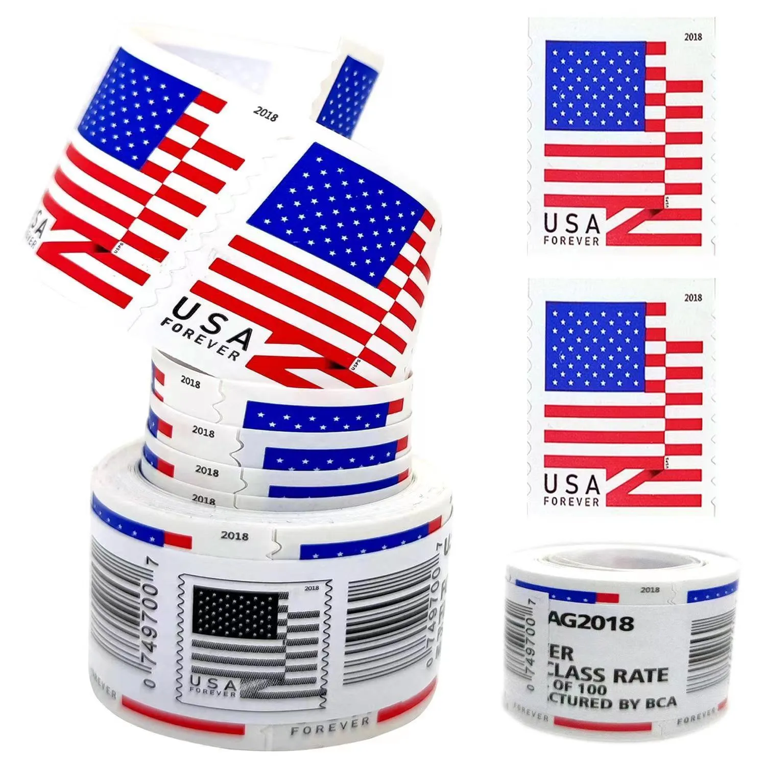2019 US Flag Rolls Pack of 100 Self-stick Adhesive Stamps US