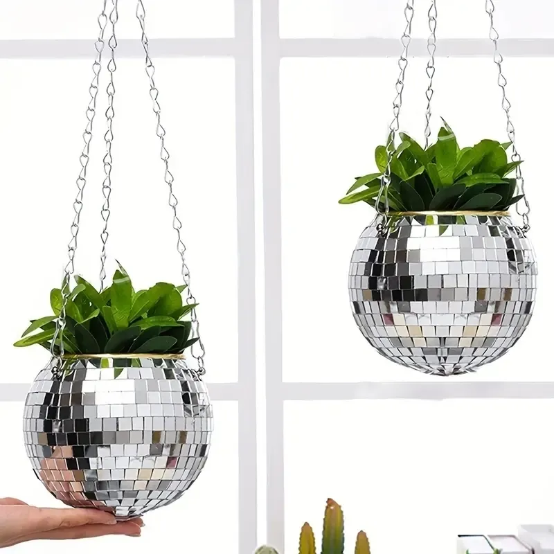 Objets décoratifs Figurines Boule Disco Planteur Globe Forme Vase Suspendu Fleur Planteur Pots Corde Suspendu Mur Décor À La Maison Vase Conteneur Chambre Décoration 230621