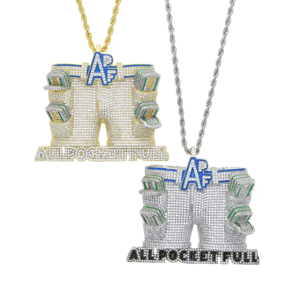 rich jeans Pendant Necklace new design for Women Men 5A Cubic Zircon full Paved Hip Hop Jewelry