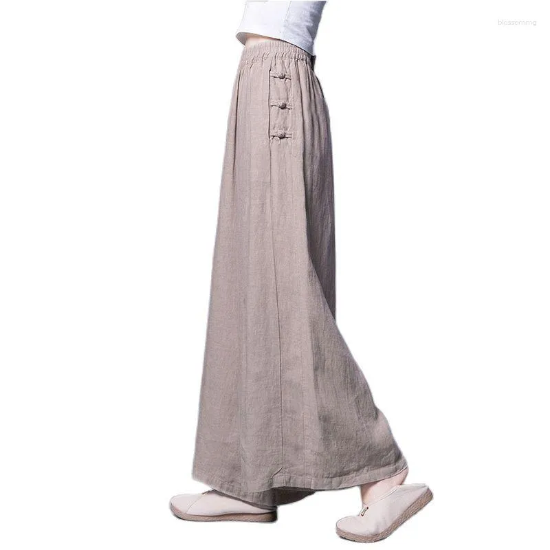 Women's Pants 2023 Women Cotton Linen Thin Wide Leg Summer High Waist Slimming Casual Baggy Trousers Oversize Chinese Knot