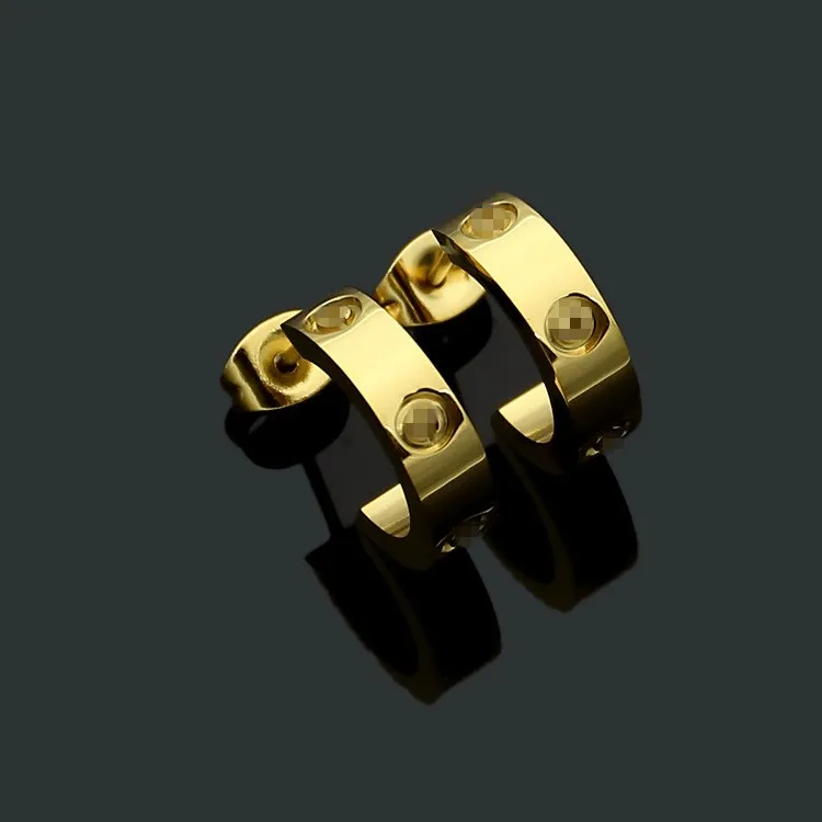 Hooggepolijste luxe ontwerper 15 mm kleine liefde geen diamanten hoepel 316L roestvrij staal 18k goud roze zilveren vrouwen oorbellen meisjes bruiloft sieraden