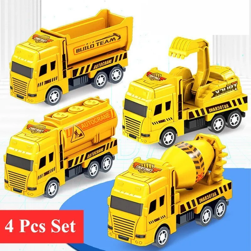 Diecast Model Car 4 PCS Education Car Children Kid Dra tillbaka Toy Warrior Engineering Vehicle Four Mini Car 230621