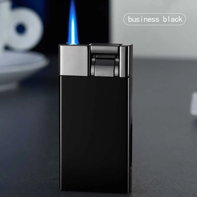 Blue Flame Metal Jet Cigar Coupe-vent Gaz Butane Briquet Avec Valve Réglable Pour Hommes Cadeau R7Y4