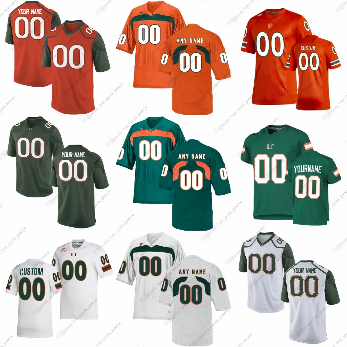 Benutzerdefinierte NCAA College Miami Hurricanes Fußballtrikots Redding III Restrepo Smith Walls Washington Young Arroyo Carver Mammarelli Parrott Skinner Williams Lee