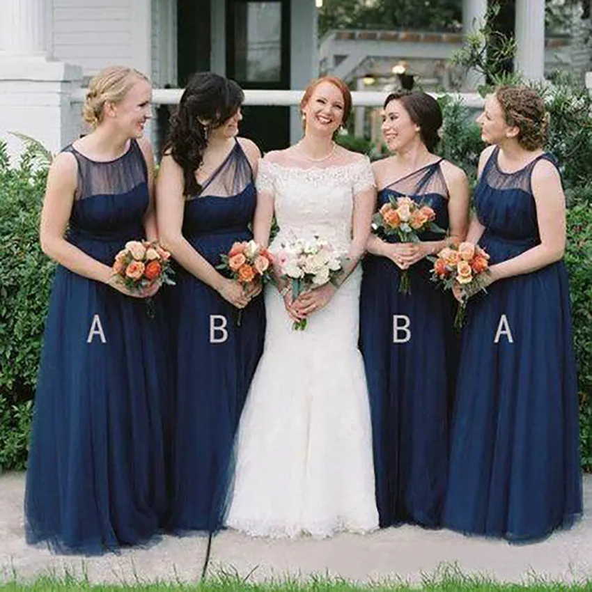 Cheap Bridesmaid Dresses 2023 Sexy Neck Navy Blue Maid Of Honor Gowns Formal Pleats Wedding Guest Dress A Line vestido de novia