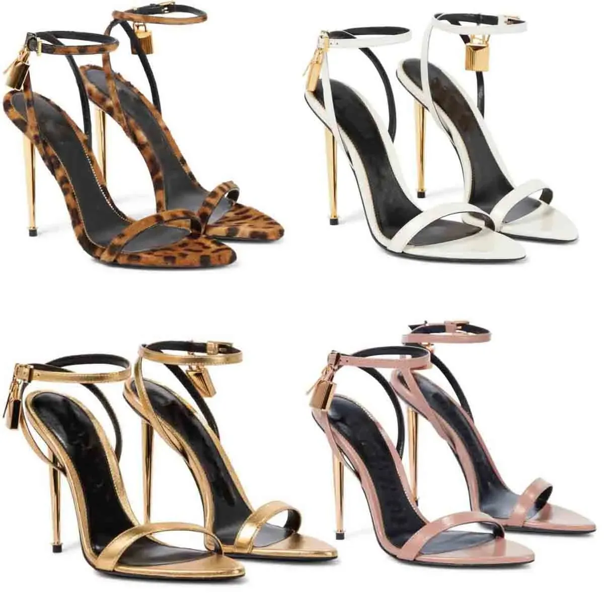 Luxury Womens High Heeled Silver Sandals Heels With Metal Heel Padlock