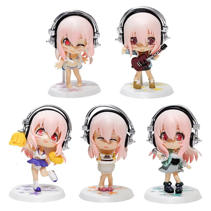 Dekorativa objekt Figurer 10cm Anime Figure Super Sonico Working Swimsuit Suit Chassis Q Version Model Dolls Toy Present Collect Boxed Ornament PVC Material 230621