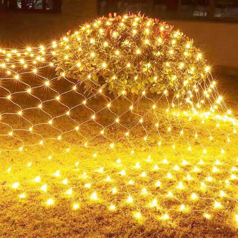 Landscape Lighting Net Light Outdoor 1.5x1.5M 96LED 8 Mode Mesh Net Garden Light with plug in for outside indoor curtain Balcony Yard Lawn Wall Fence Tree Decoration