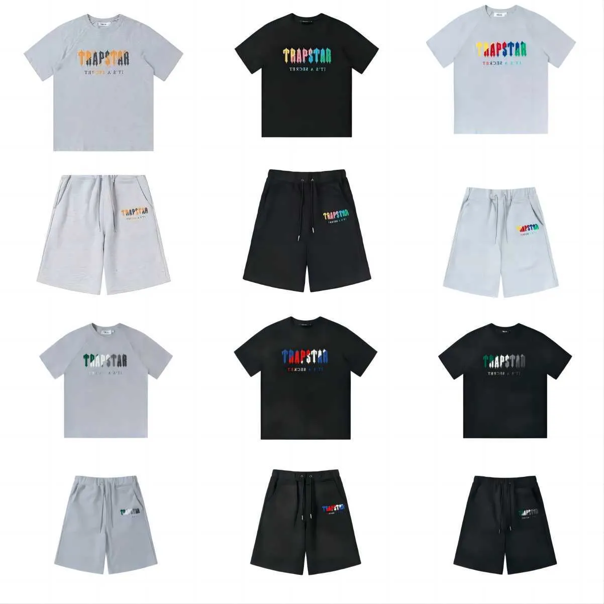 Ensemble de shorts et t-shirts pour hommes Trapstar Couples de créateurs de survêtement Trapstar Ensembles pour hommes avec lettre de broderie Serviette T-shirt à col rond pour femmes Trapstar Ht