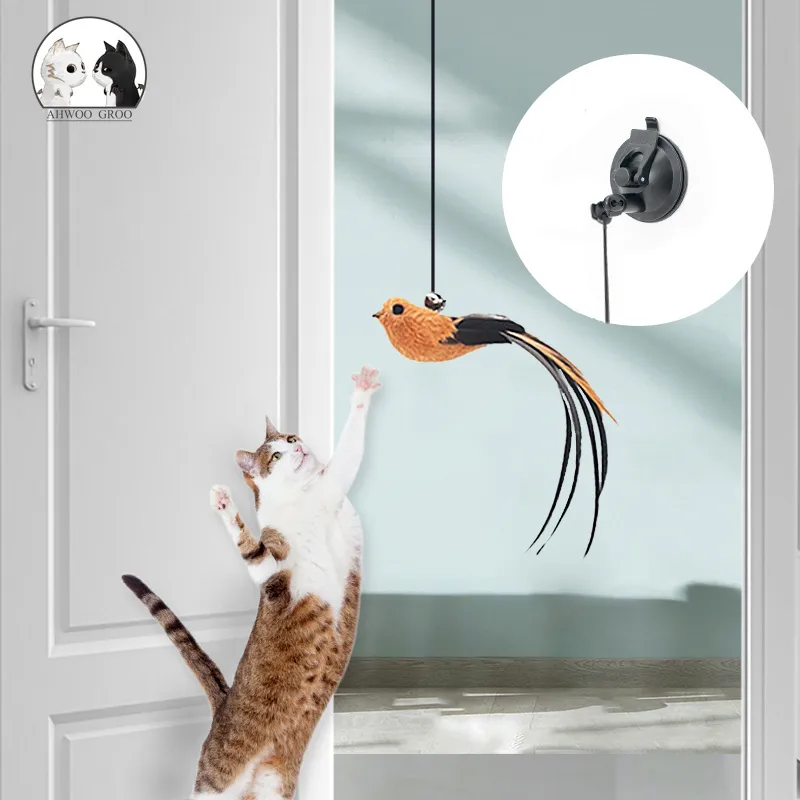 Simulação pássaro gato brinquedo retrátil pendurado porta tipo gato arranhar corda mouse engraçado self-hey mouse interativo brinquedo suprimentos para animais de estimação