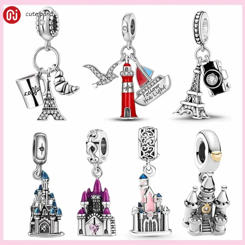 925 silver beads charms fit pandora charm Castle Iron Tower Building charm set