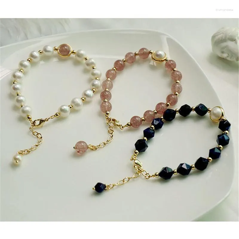 Strand Beaded Strands perlas naturales de agua dulce/ojo de tigre/pulseras de cristal de fresa para mujer joyería de moda regalo hecho a mano Original Des