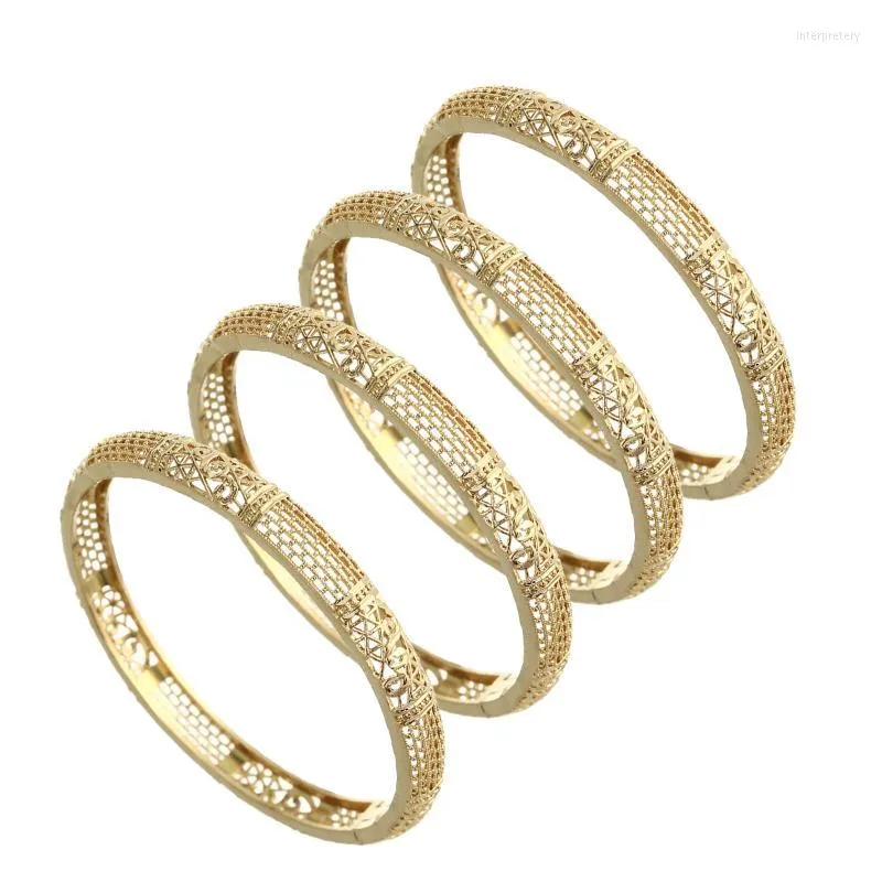 Bangle 4Pcs Openable Bracelets Ethiopian Gold Color Bangles For Women Bijoux African Middle East Dubai Halloween Jewelry Melv22