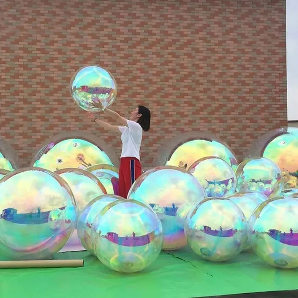 Iriserende en zilverachtige opblaasbare spiegelbal Gigantische spiegelballon Disco bol voor bruiloft nachtclub feest hangende decoratie