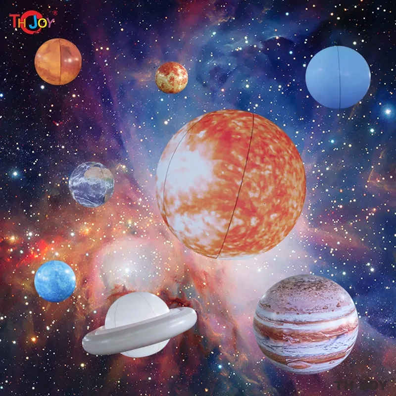 Воздушные воздушные шары бесплатно воздух 2 М воздухонепроницаемые надувные 8 планет со светодиодным светодиодным висящим вселенной сферы луна солнечный земля для украшения 230621