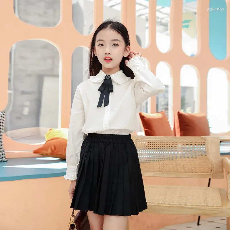Abbigliamento etnico Camicia a maniche lunghe uniforme scolastica per ragazze giapponesi Gonna corta a pieghe Jk 2 pezzi Set Harajuku Style Kawaii Casual Streetwear