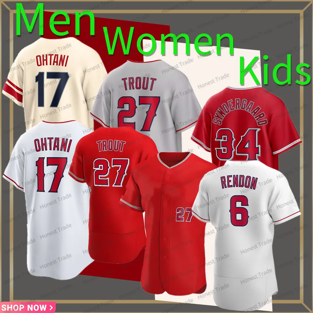 Custom 17 Shohei Ohtani Baseball Jersey 27 Mike Trout Turner Syndergaard Carlos Estevez Jacob Webb Jaime Barria Devenski Quijada Men Women Kids Stitched Jerseys