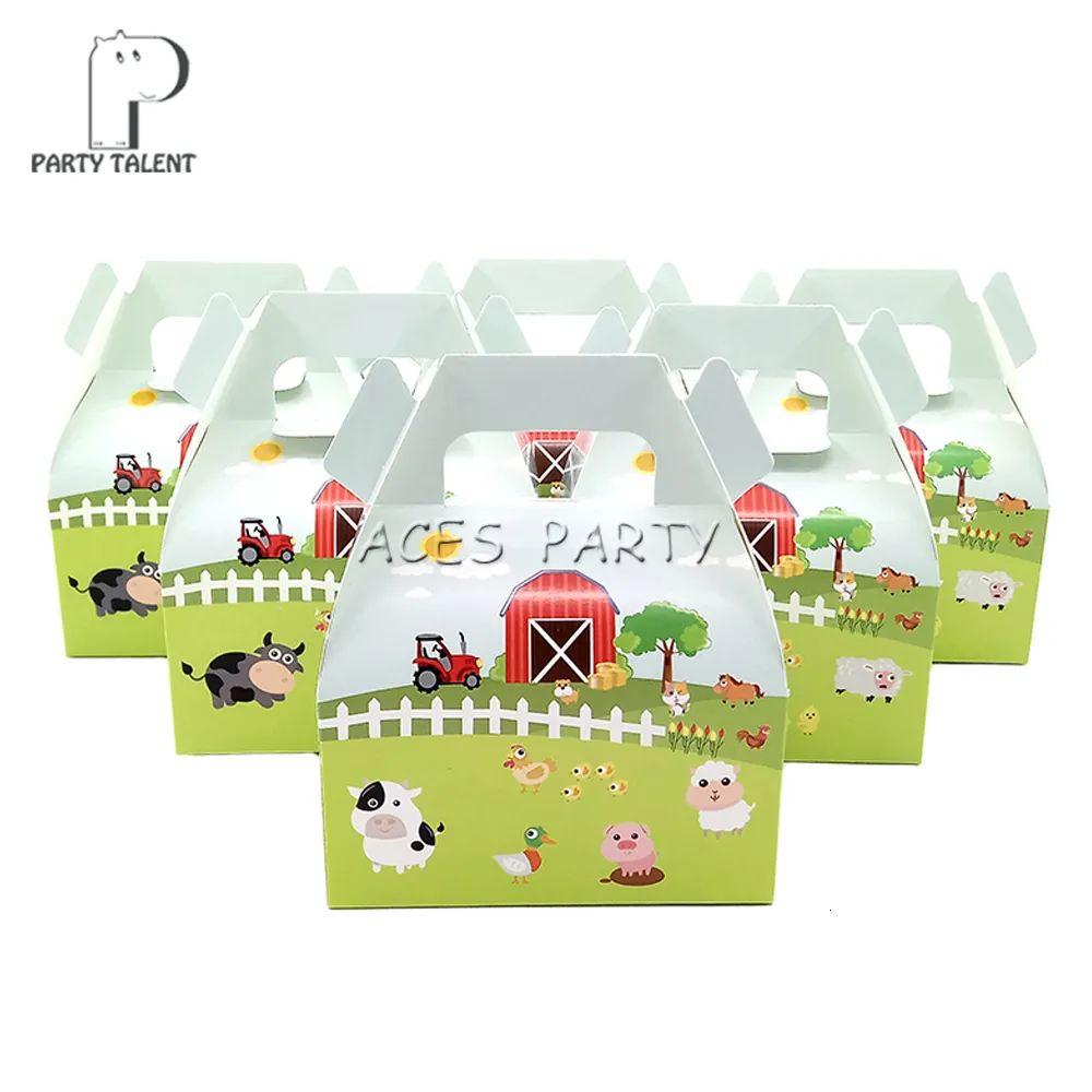 Emballage cadeau 24pcslot Boîte à bonbons Boîte à gâteaux pour enfants Animaux de la ferme Cochon Vache Mouton Fête à thème Baby Shower Party Décoration Party Favor Supplies 230621