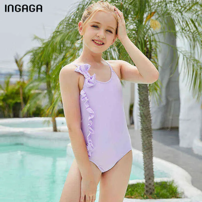 2Pcs Teen Girls Padded Swimsuit Set Leeveless Ruffled Bathing Suits Swimwear