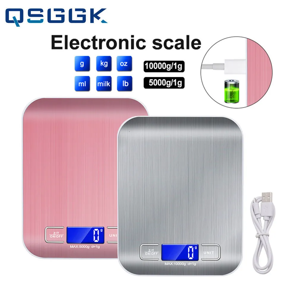 Household Scales Digital Kitchen Scale 5kg/10kg Stainless Steel Panel USB Charge Precise Small Platform Scale Portable Multifunction LCD Display 230621