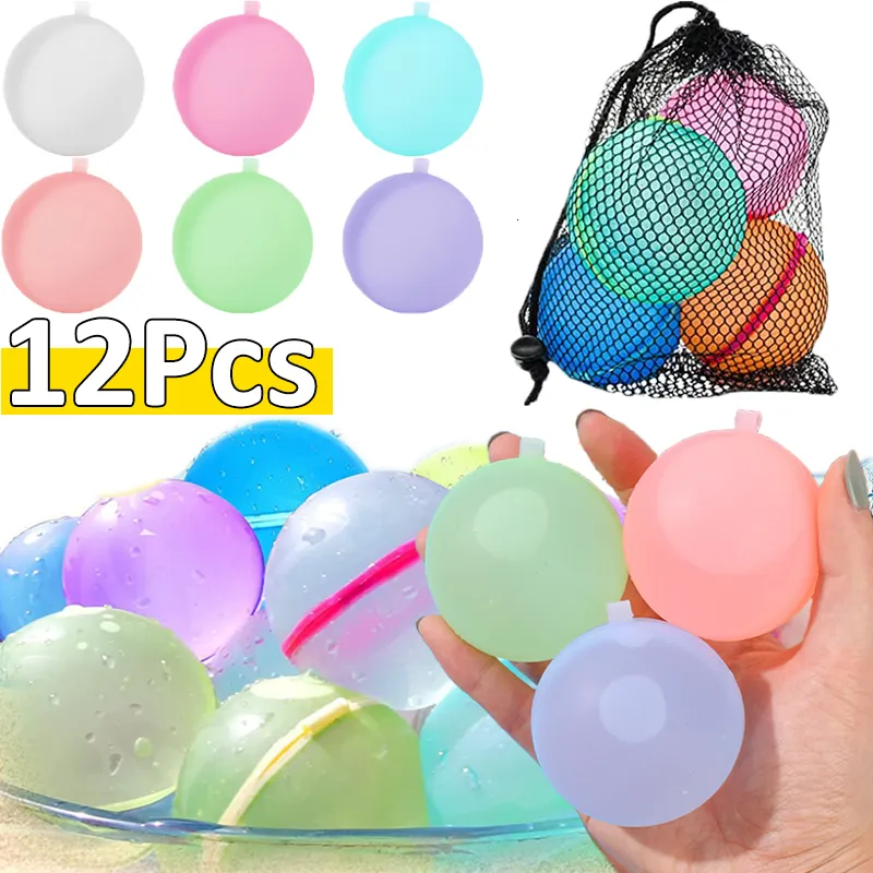 Party Balloons 12pcs Reusable Water Fighting Balls Adults Kids Summer Swimming Pool Silicone Water Playing Toys Pool Water Bomb Balloons Games 230621