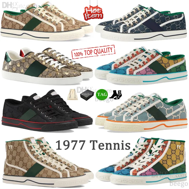 Tennis 1977 Canvas Casual shoes Luxurys Designer Womens Shoe Italy Green And Red Web Stripe Rubber Sole for Stretch Cotton Low platform Top Mens woman Sneaker