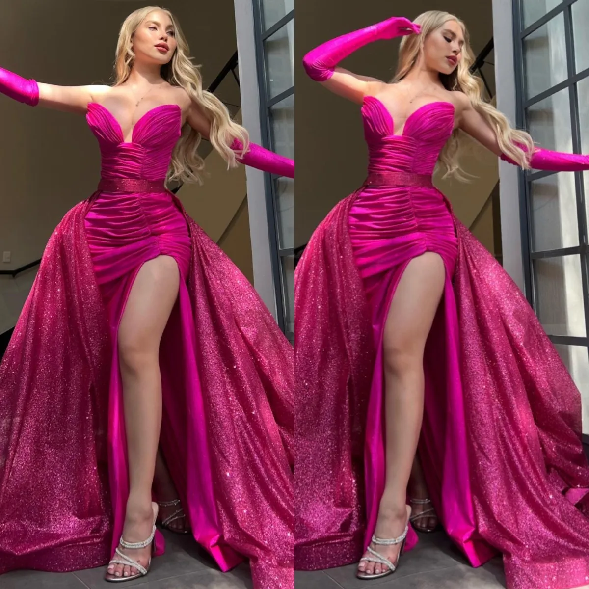 Rosy Pink Sweetheart Fuchsia Prom Dress With Pleats Slit Overskirt And Formal Red Carpet Style Perfect For Special Occasions And Parties From Missbeautydress 161.64 DHgate.Com