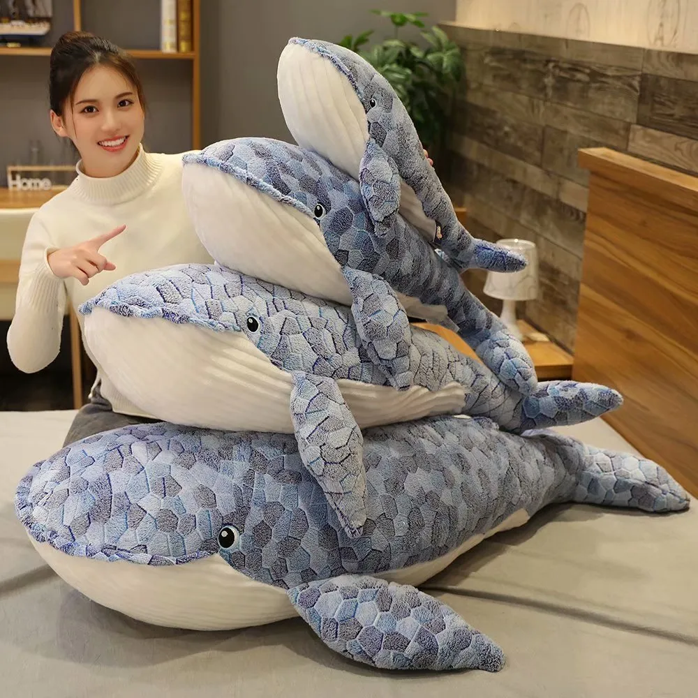 Плюшевые куклы 50-110 см гигантского размера китовые плюшевые игрушки синие морские животные фаршированные игрушечные спряжения с акулой мягкие животные подушка детей 230621