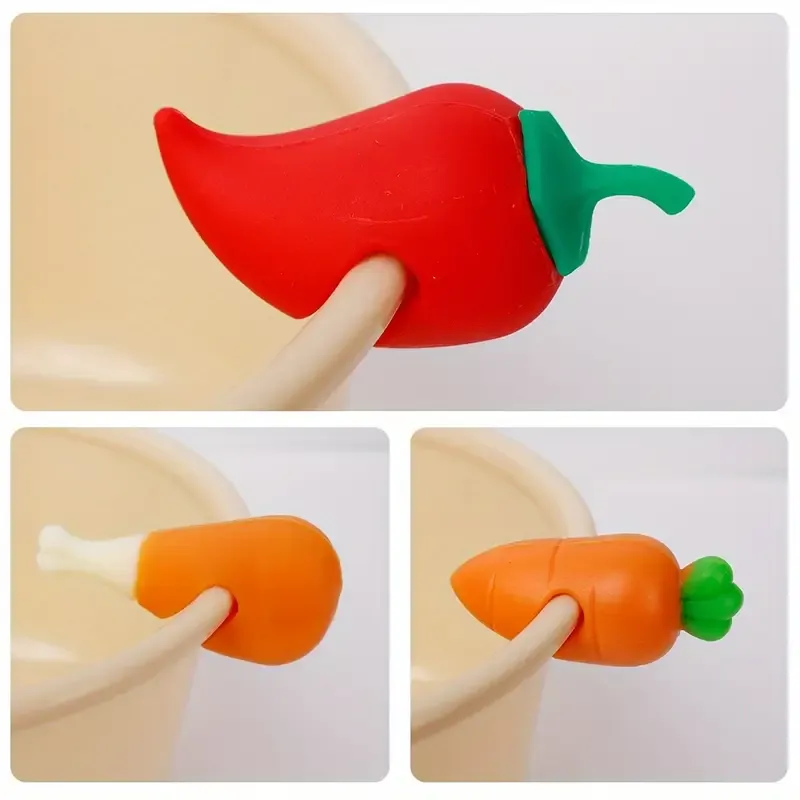 1pc creative cute small chili carrot chicken leg shape pot cover heightening silicone spill prevention kitchen practical details 2