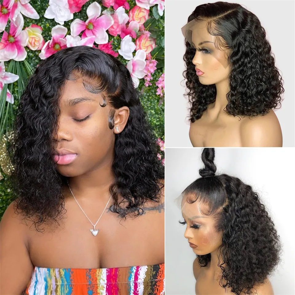 Short Curly Bob 13x4 Lace Front Human Hair Wigs With Baby Hair Brazilian Lace Closure Wig For Women Wave Wig Pre Pluck