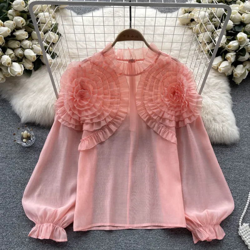 Women's Blouses Chiffon Blouse Women Spring Autumn New Solid Full High Street Ruffles Shirts French Chci Fashion Wild Blouses 2023