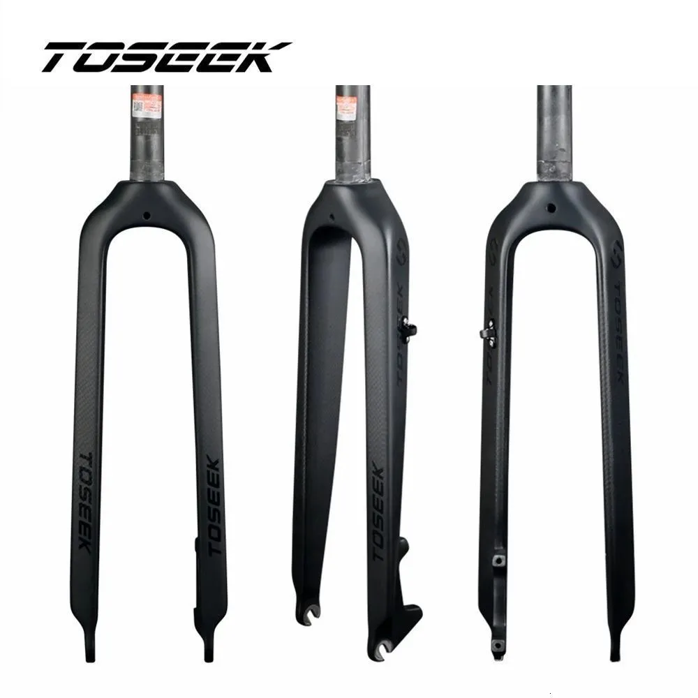 Garfos de bicicleta TOSEEK Matte 3K Fibra de Carbono Mountain Fork 1 1 8" Freio a Disco Rígido MTB Bicicleta 26 27.5 29er Tubo Reto 28.6mm 230621