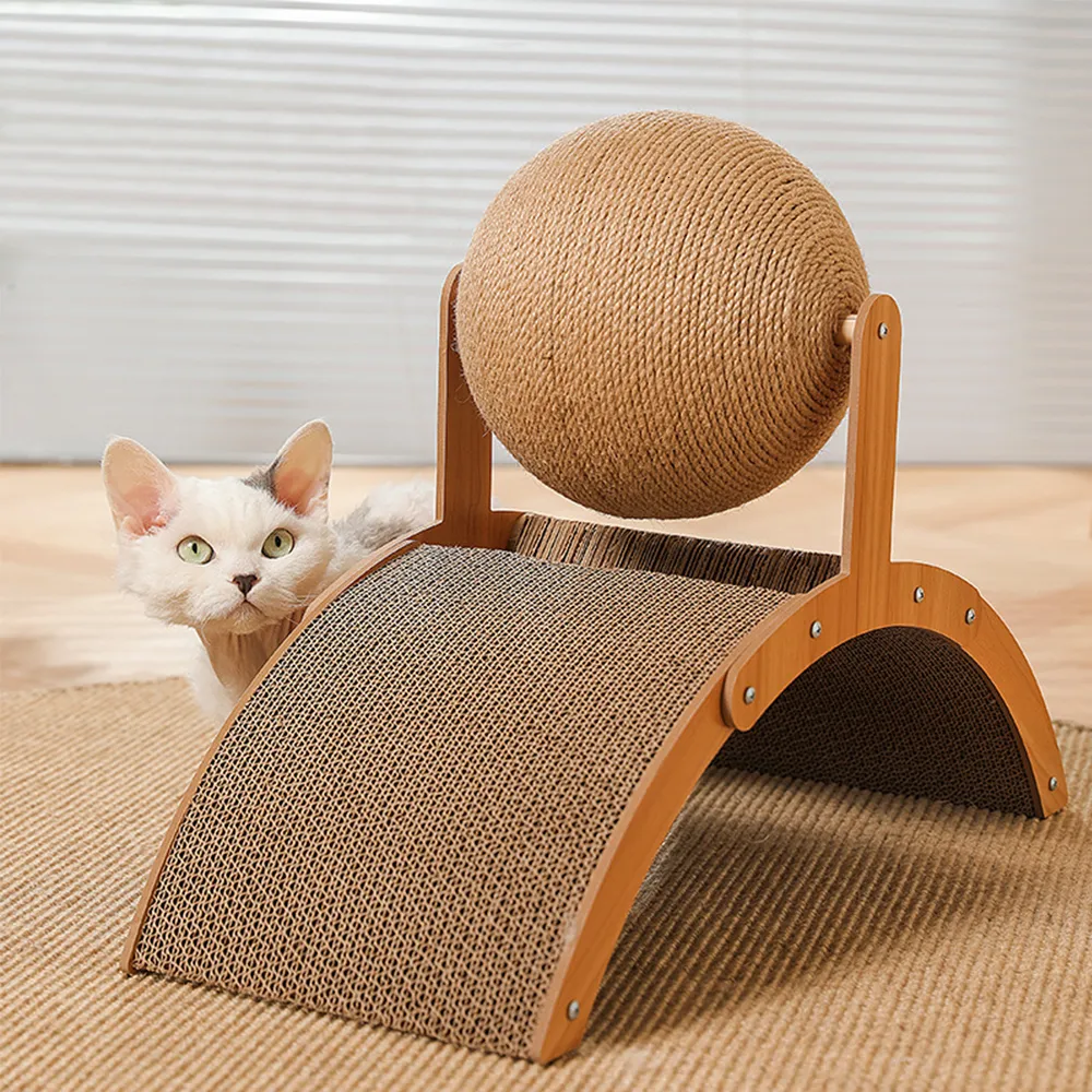 Cat Furniture Scratchers Houten Cat Scratcher Sisal Cat Scratching Ball 2 In 1 Slijtvast Slijpen Paw Toy Scratch Board Massief Houten Schraper voor Katten 230621