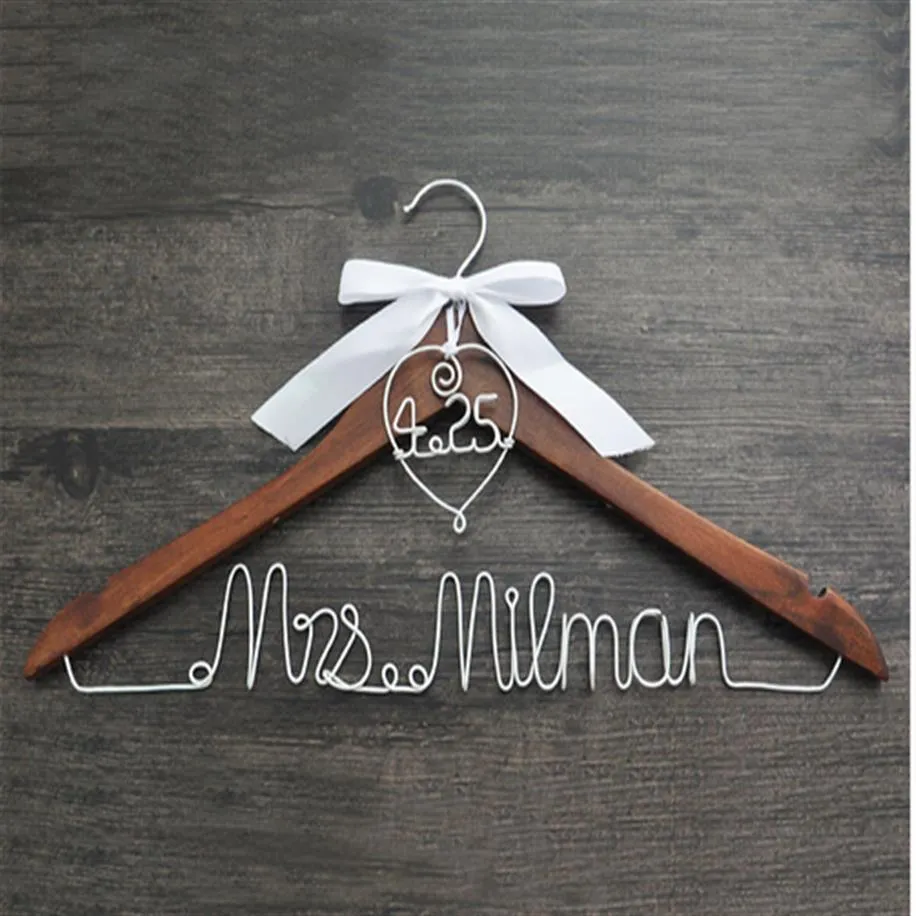 Personalized Wedding Hanger with heart and date for your wedding bridal hanger bow wedding dress hanger Bridesmaids For wedding pa271h